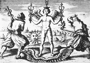19世紀後半に公開された魔法の歴史に描かれたGiovanni Battista Nazari（1589）によるDella Tramutatione Metallicaの哲学者の水星