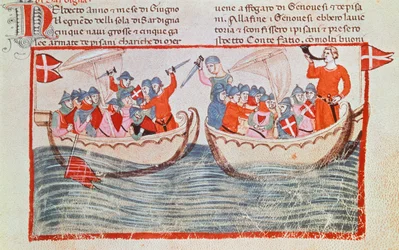 メロリアの戦い（ジョヴァンニ・ヴィラニの新年代記からの細密画、14世紀イタリア