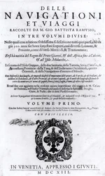 Giovanni Ramusio（1485-1557）によるDelle Navigationi et ViaggiのボリュームIのタイトルページは1613年に公開