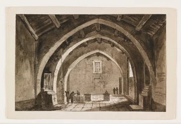 教会内部の眺め、19世紀初頭（ペン＆ブラウンインク＆黒チョークで洗う）