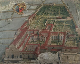 1718年の教会とサンタクローチェ修道院の眺め
