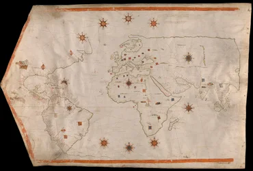ヴェラムに描かれた世界地図、1540年頃（ヴェラム）