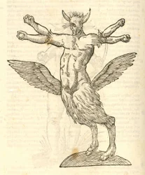 カザコバエから聞かれた人間のテトラキロン翼のあるモンスターのイラスト、モンスターの歴史、1642年