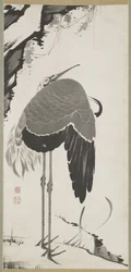 鶴、つる巻、江戸時代（紙にインク）