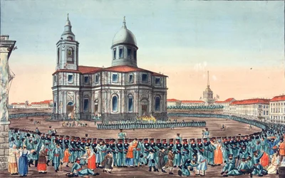 1815年にサンクトペテルブルクのセントアイザックススクエアで受け取った民衆民兵