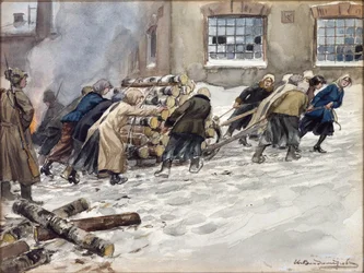 Vladimirov、Ivan Alexeyevich (1869-1947) による薪の要求。 水彩, ガッシュ ・ 紙