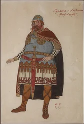 M.グリンカのオペラ「ルスランとリュドミラ」の衣装デザイン par Bilibin, Ivan Yakovlevich (1876-1942).厚紙に水彩画