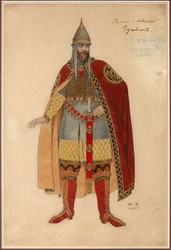 M.グリンカのオペラ「ルスランとリュドミラ」の衣装デザイン par Bilibin, Ivan Yakovlevich (1876-1942).厚紙に水彩画