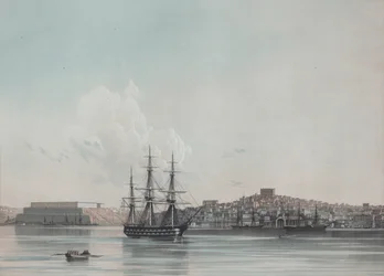 新しい海兵舎とセヴァストポリのインナーハーバー、1850年代