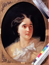 Darya Olsufyeva 伯爵夫人の肖像 (1836-?) (D. Olsufyeva 伯爵夫人の肖像)。 Ivan Kosmich Makarov (1822-1897) の絵画、キャンバスに油彩