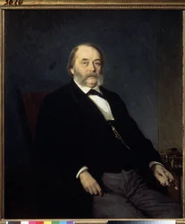 作家イワン・ゴンチャロフ (1812-1891) の肖像 (著者 I.ゴンチャロフの肖像)。 Ivan Nikolayevich Kramskoi (1837-1887) の絵画、キャンバスに油彩