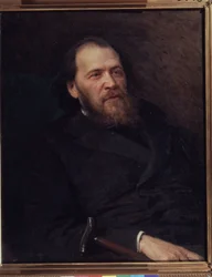 詩人 Ekv Polonsky (1819-1898) の肖像 (詩人 Y. Polonsky の肖像)。 イーブン・ナコラエヴィチ・クラムスコイ (1837-1887) の絵画、ユイル・シュル・トワル