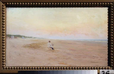 海岸のアーティスト - 海岸のアーティスト - Ivan Pavlovich Pokhitonov (1850-1923) による絵画、木に油彩 - ロシア美術