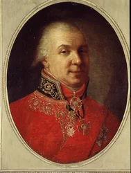 詩人ガブリル R. デルザビンの肖像 (ガブリルまたはガブリラ デルザビン) (1743-1816) (詩人ガブリル R. デルザビンの肖像)。 Ivan Petrovich Argunov (Argunov) (1729-1802) による絵画。 キャンバスに油彩、61 x 50 cm、1801 年以前。 ロシア美術、18 世紀の肖像画。