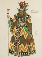 サルタン皇帝。オペラの衣装デザインNリムスキーコルサコフ作「サルタン皇帝のサルタン」（1928年）