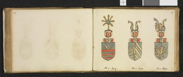 国立図書館の私文書館所蔵の図版、題名は「Insignia quædam virorum illustrium in Norvegia quodam habitantium」、イーヴェル・ニールソン・ヒルツホルム作