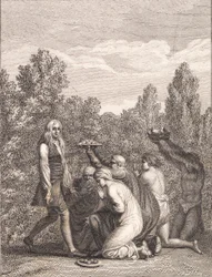 ニールス・クリムはクヴァマイトに敬意を表され、彼に贈り物を持ってきて彼の前にひざまずきます。