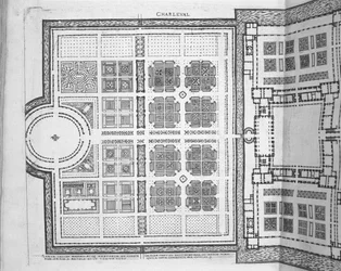 シャルルヴァルの庭園（1570年代に出版された「フランスの最も美しいバスティメント」より）（彫刻