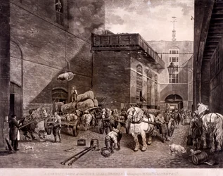 1821年、ロンドンのアッパー・テムズ・ストリートにあるアワー・グラス・ブルワリー（Hour Glass Brewery）。  