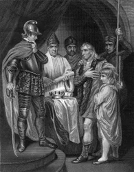 1296年、イングランドのエドワード1世に冠を降伏したバリオル。