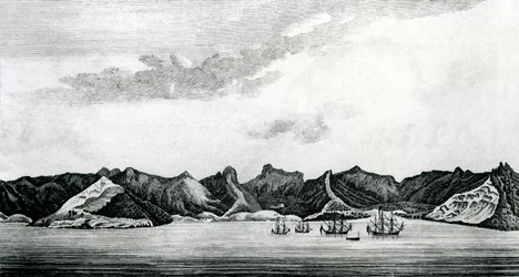 ファン・フェルナンデス島のカンバーランド湾の眺め（1745年頃）（エングレーヴィング