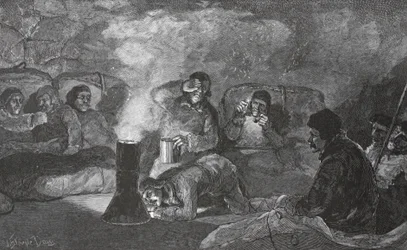 キャンプクレイにある私たちの冬の小屋の内部、調理中、1883パブ。ロンドン1886