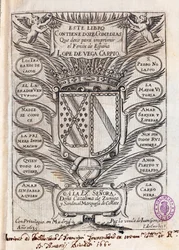 ベガ・カルピオ（1562-1635）によるフェリックス・ロペの12の喜劇集のハーフタイトルページ。