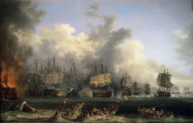 「1770 年 5 月 7 日のチェスメの戦いでのトルコ船の沈没」 (1770 年 7 月 5 日のチェスマ海戦) エカテリーナ 2 世のロシアとオスマン帝国の艦隊がギリシャのキオス島に反対した (オルロフの革命)またはfの遠征