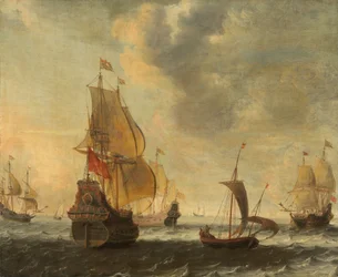 活気に満ちたそよ風の中のオランダ船、おそらく 1650 年代。