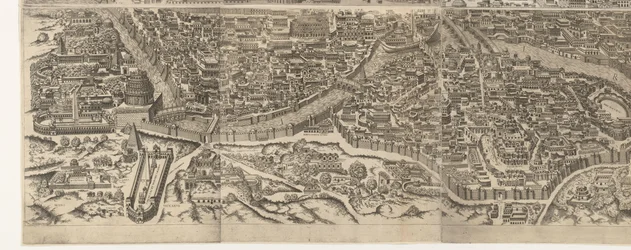 Plattegrond van Rome ten tijde van keizer Augustus (onderste blad) Anteiquae urbis imago accuratissime ex vetusteis monumenteis formata Effigies antiquae Romae ex vestigiis aedificiorum ruinis (...)   1361146   ja       japanese Successfully Translated  Or