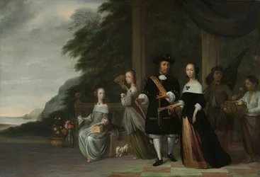 Pieter Cnoll、Cornelia van Nijenrode、その娘たち、そして奴隷にされた 2 人の使用人 ピーター・クノールとコーネリア・ファン・ナイエンローデ、2人の娘のカタリーナとヘスター、奴隷にされたスラパティと奴隷にされた女性