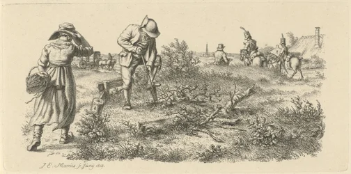 掘る男、バスケットを持つ女性、馬に乗った兵士 習作版画作品／Etudes gravées（連載タイトル）