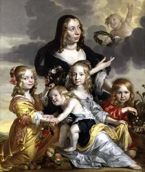 4人の子供を持つ女性の肖像画