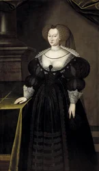 Marie Eleonore de Brandebourg, reine consort de Suede et de Finlande - Elbfas, Jacob Heinrich (c. 1600-1664)によるスウェーデンの女王、ブランデンブルク王女マリア・エレオノーラ（1599-1655）の肖像。油彩・キャンバス寸法：174x102cmストックホルム国立博物館