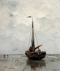 ""Bateau de Peche"" (漁船) Peinture de Jacob Maris (1837-1899) - 1878 - キャンバスに油彩 Dim 160x140 cm Gemeentemuseum Den Haag