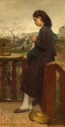 モンマルトルのバルコニーで編み物をしている少女（1869年）