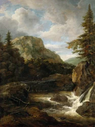 滝のある山の風景 - Jacob Isaacksz van Ruisdael (1628/29-1682)。1675年頃、キャンバスに油彩。寸法：62,5x45,5 cm。美術史博物館、ヴィエンヌ
