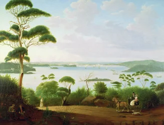 シドニー港をシドニーに向けて、1848年
