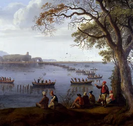 フェルディナンド4世がフサロ湖でコイを狩る様子、ヤコブ・フィリップ・ハッケルト（1737-1807）作、詳細