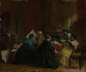 1868年以前の立体写真を見ている女性の会社