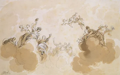 ハールレムのフォルケンブルグの家の天井のデザイン（紙にペンとインクと鉛筆）