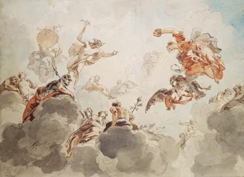 ハーグのハッデハウスの天井のデザイン（紙にペンと茶色のインクとトイレ）