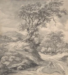 樫の木のある砂丘の風景、1650-55。