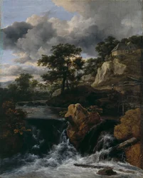 滝のある丘陵の風景