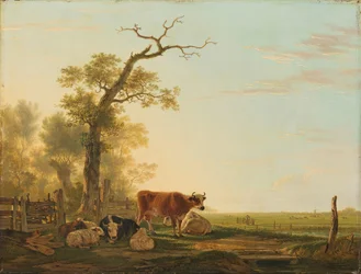 動物のいる牧草地の風景