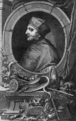 Retrato de Thomas Wolsey (1478-1530), cardeal e estadista inglês, gravura de Jacobus Houbraken (1698-1780)