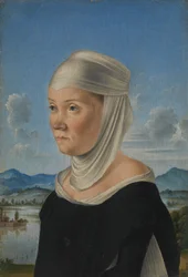 グリザイユのシーンに向けた、おそらくサンセコンドの修道女の女性の肖像画。 1485-95。