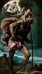 「聖クリストファー」 ヤコポ・バッサーノ・ザ・エルダーによる絵画 (1510-1592年頃) 1559 薄暗い 148x87 cm Museo Nacional de Bellas Artes, ハバナ, キューバ ©DeAgostini/Leemage