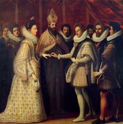 カトリーヌ・ド・メディチ（1519-98）とアンリ2世（1519-59）1533の結婚