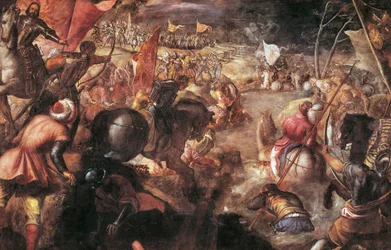 1495年、フランスのシャルル8世とのタロの戦いで戦うフランチェスコ2世ゴンザガ